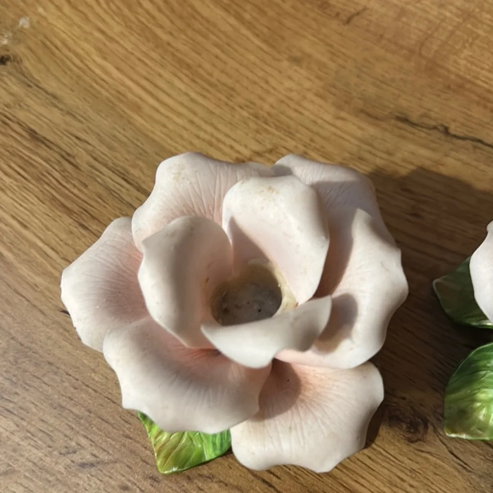 VTG 1950’S Capodimonte Glazed Porcelain Rose candle holders